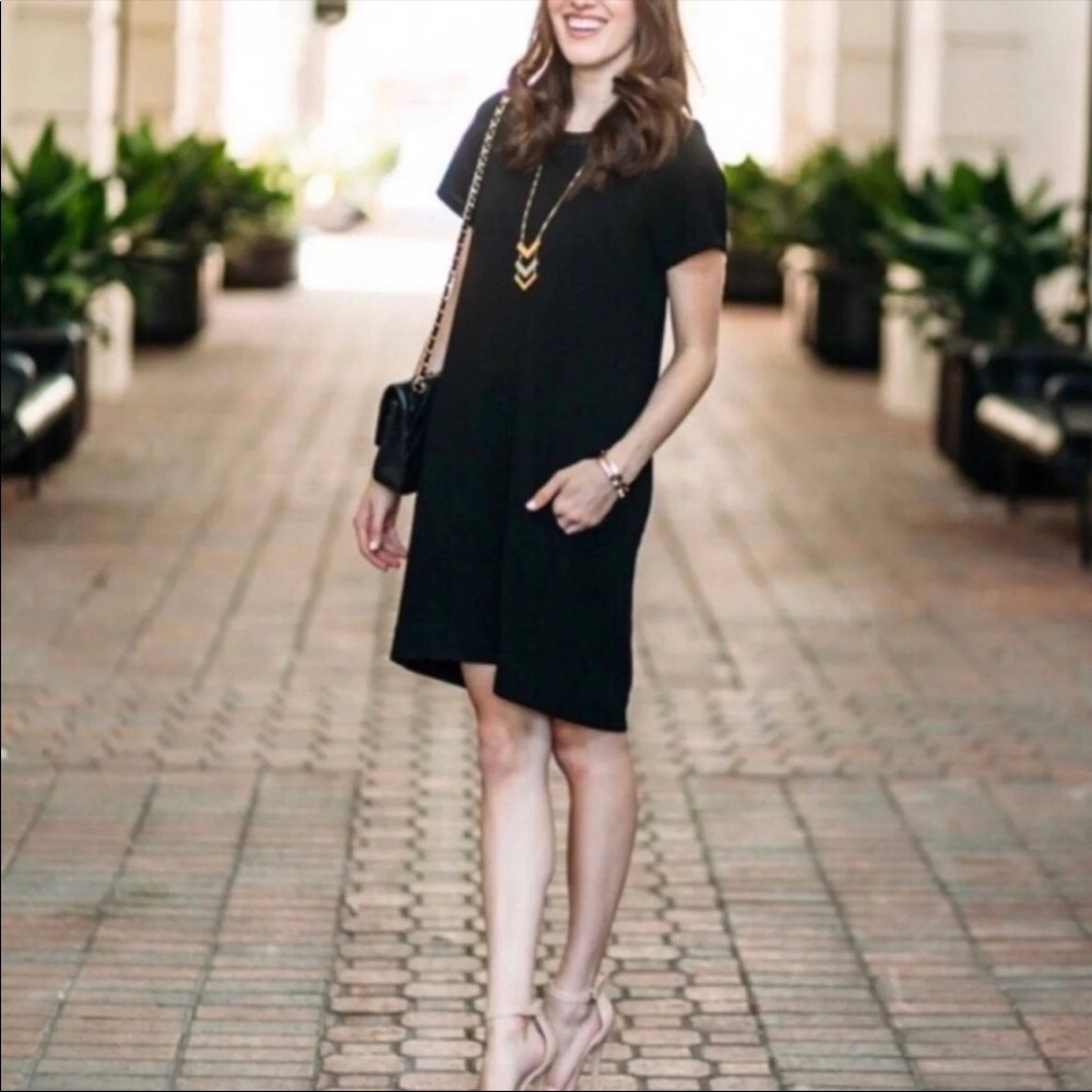MADEWELL black shift tee dress leather trim